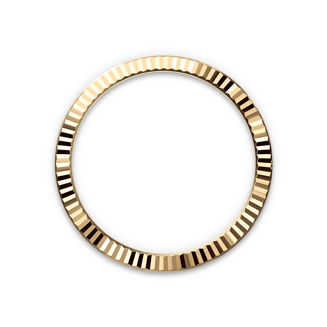 Yellow-gold fluted Rolex bezel on a transparent background.
