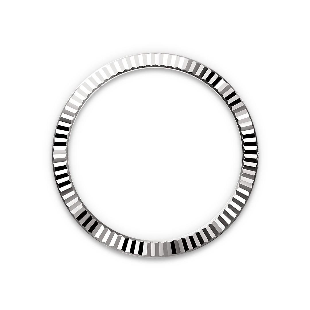 White-gold fluted Rolex bezel on a transparent background.