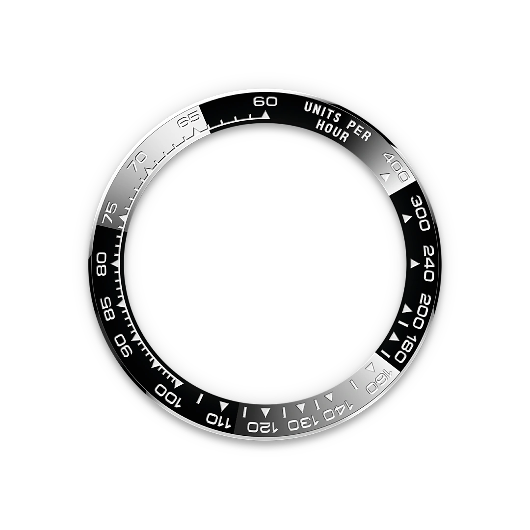 Black Rolex Cosmograph Daytona bezel on a transparent background.