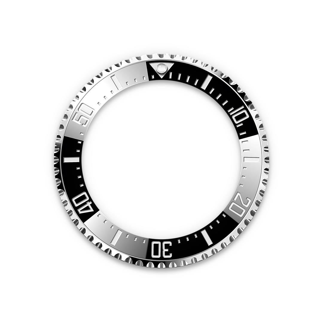 Black Rolex Sea-Dweller bezel on a transparent background.
