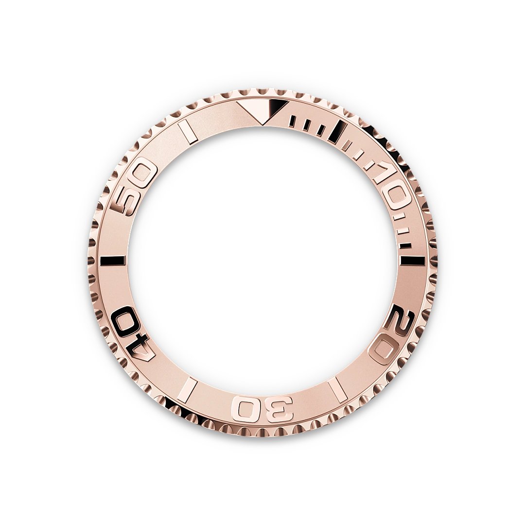 Rose-gold Rolex Yacht-Master bezel on a transparent background.