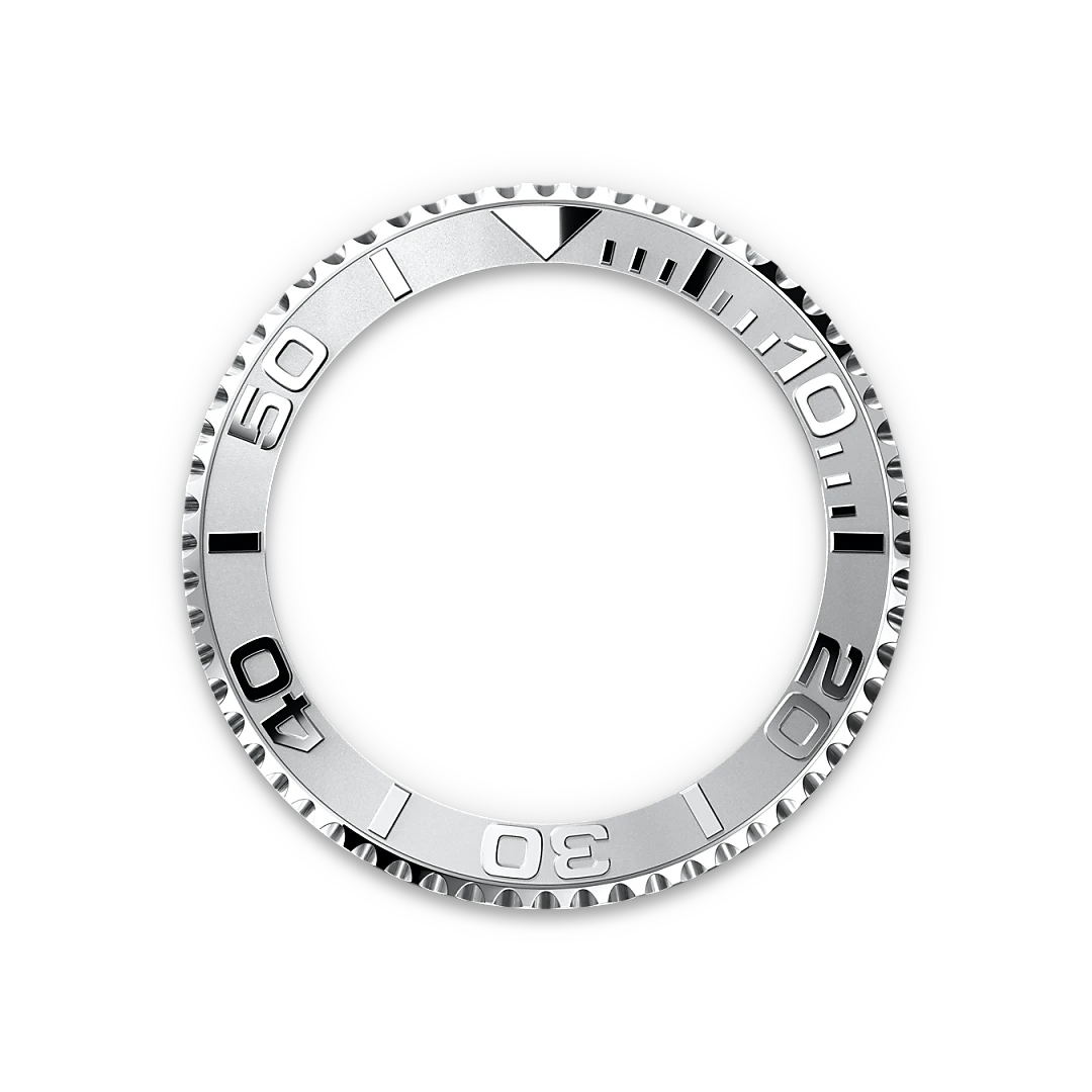 Platinum Rolex Yacht-Master bezel on a transparent background.