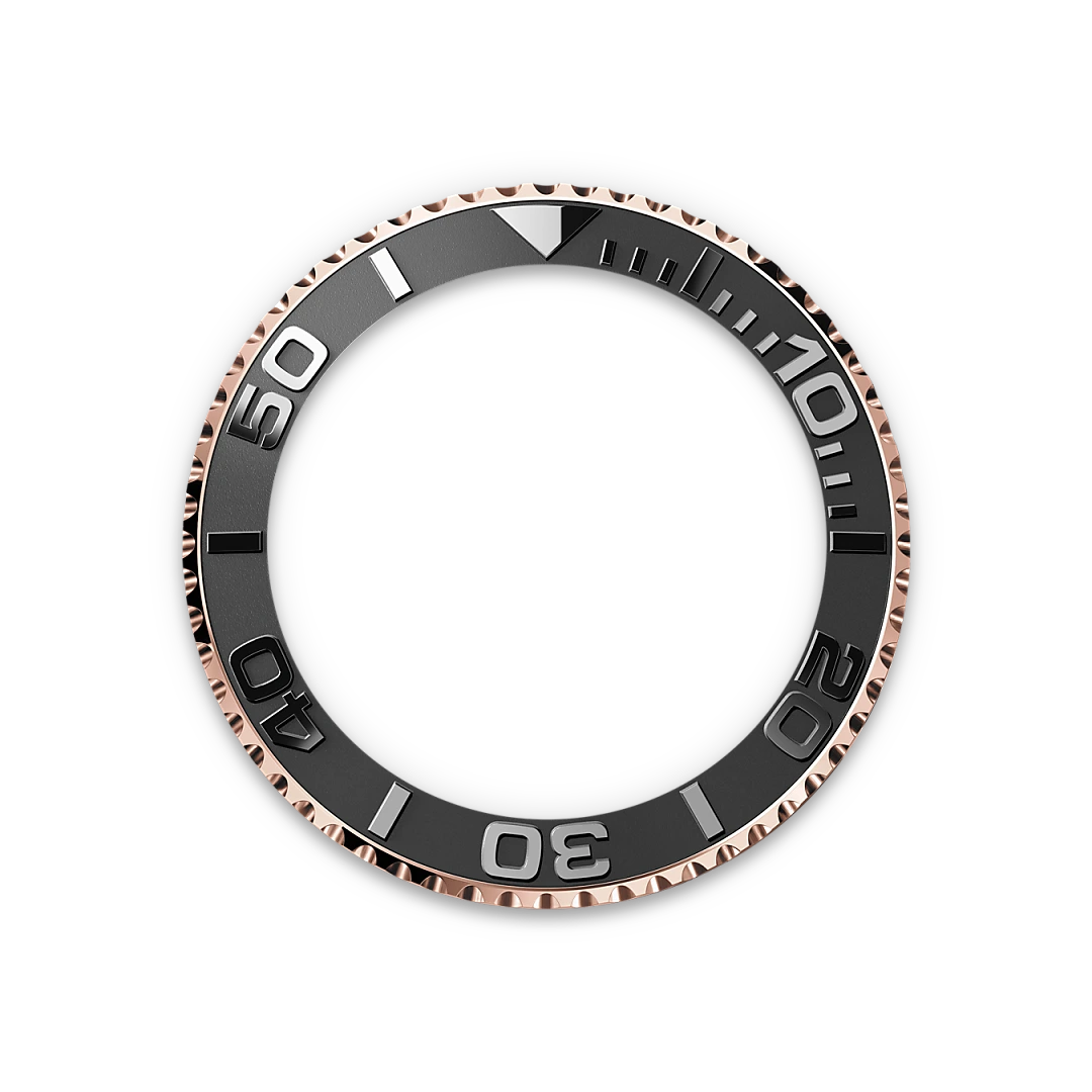 Rose-gold and black Rolex Yacht-Master bezel on a transparent background.