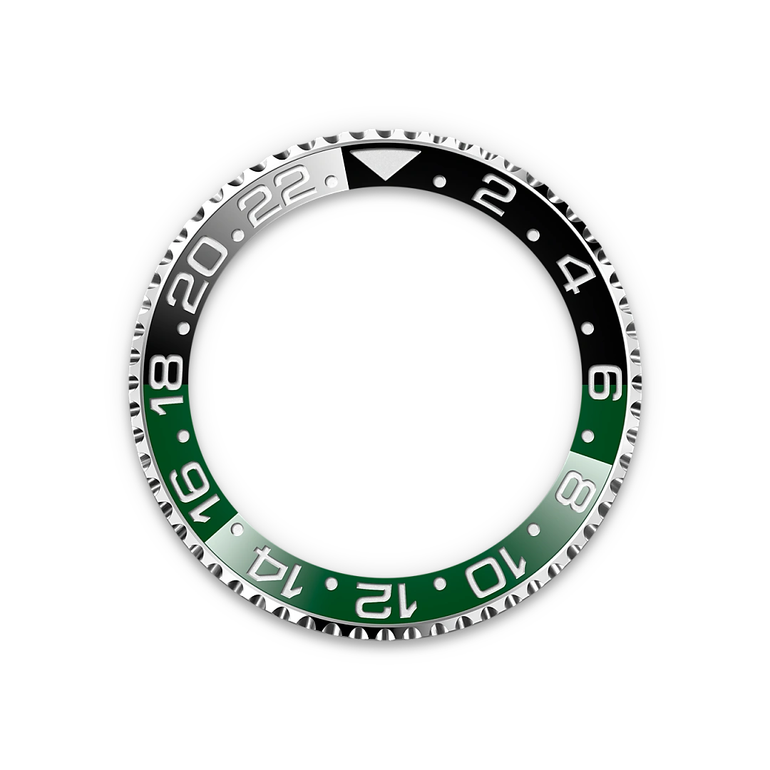 Black & green Rolex GMT-Master II bezel on a transparent background.
