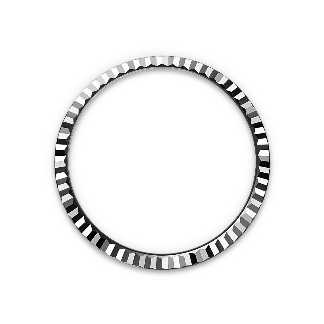 White-gold fluted Rolex bezel on a transparent background.
