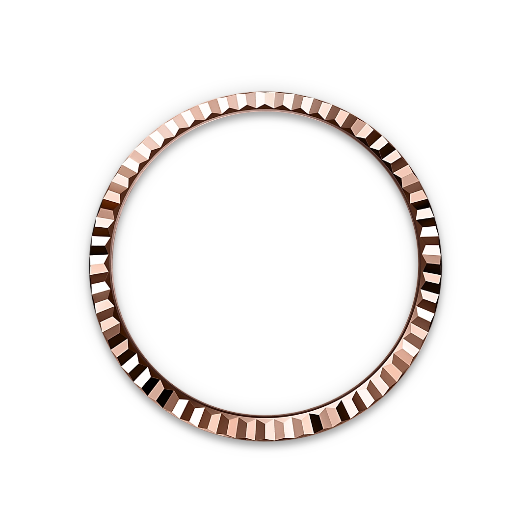 Rose-gold fluted Rolex bezel on a transparent background.