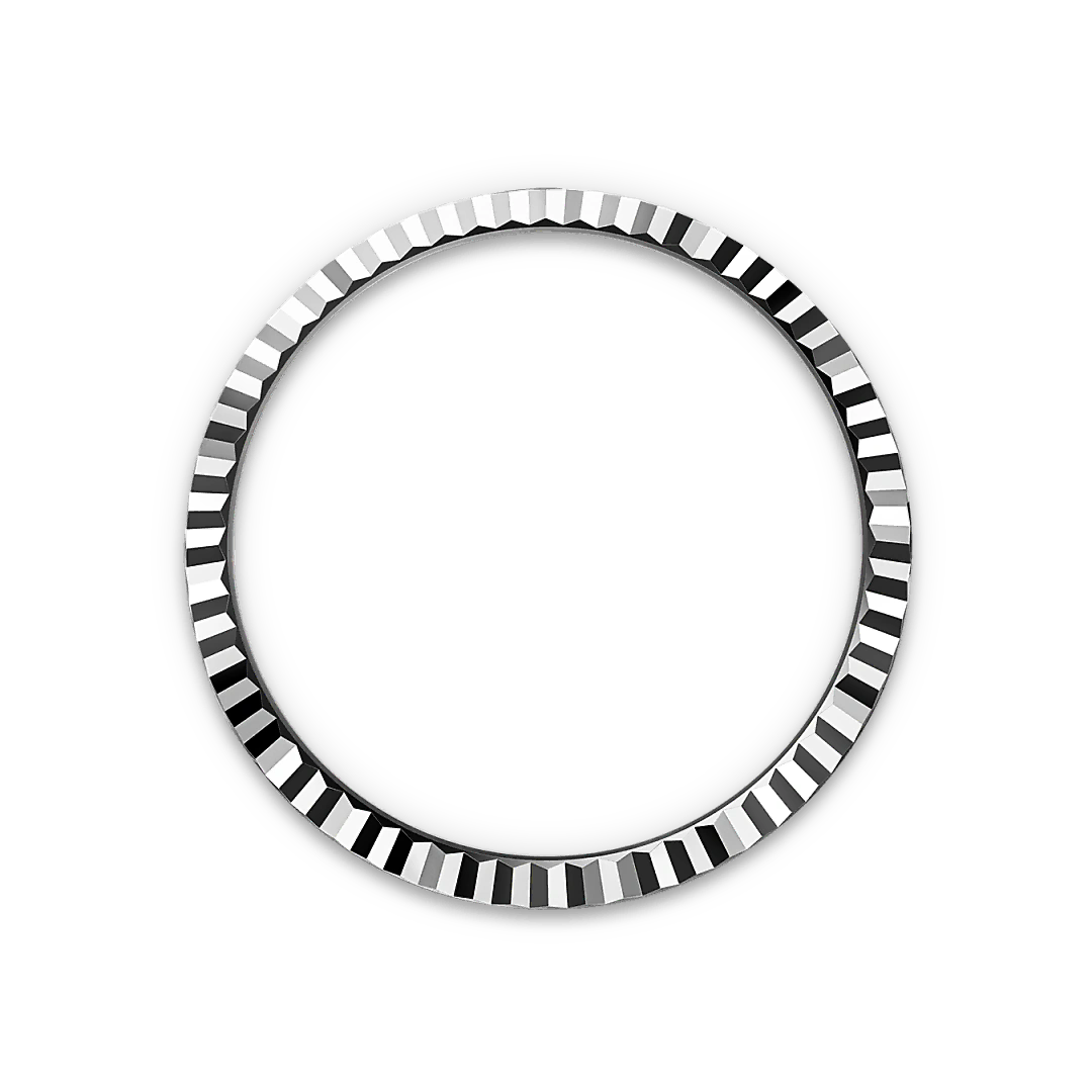 White-gold fluted Rolex bezel on a transparent background.