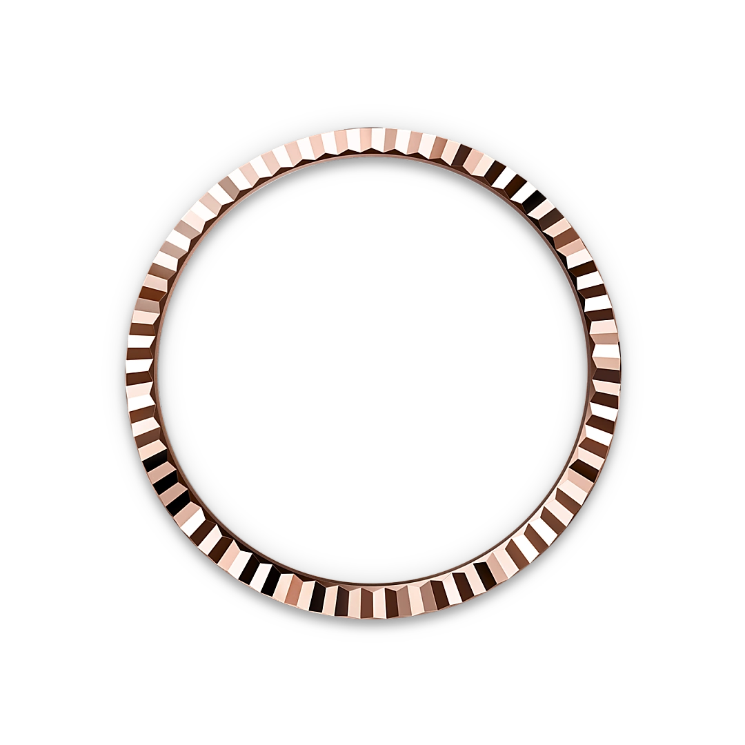 Rose-gold fluted Rolex bezel on a transparent background.
