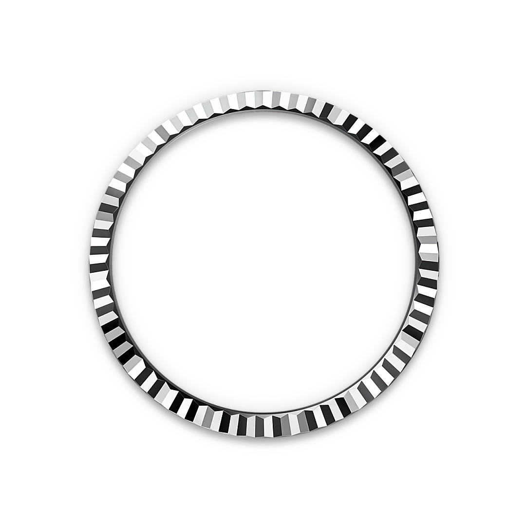 White-gold fluted Rolex bezel on a transparent background.