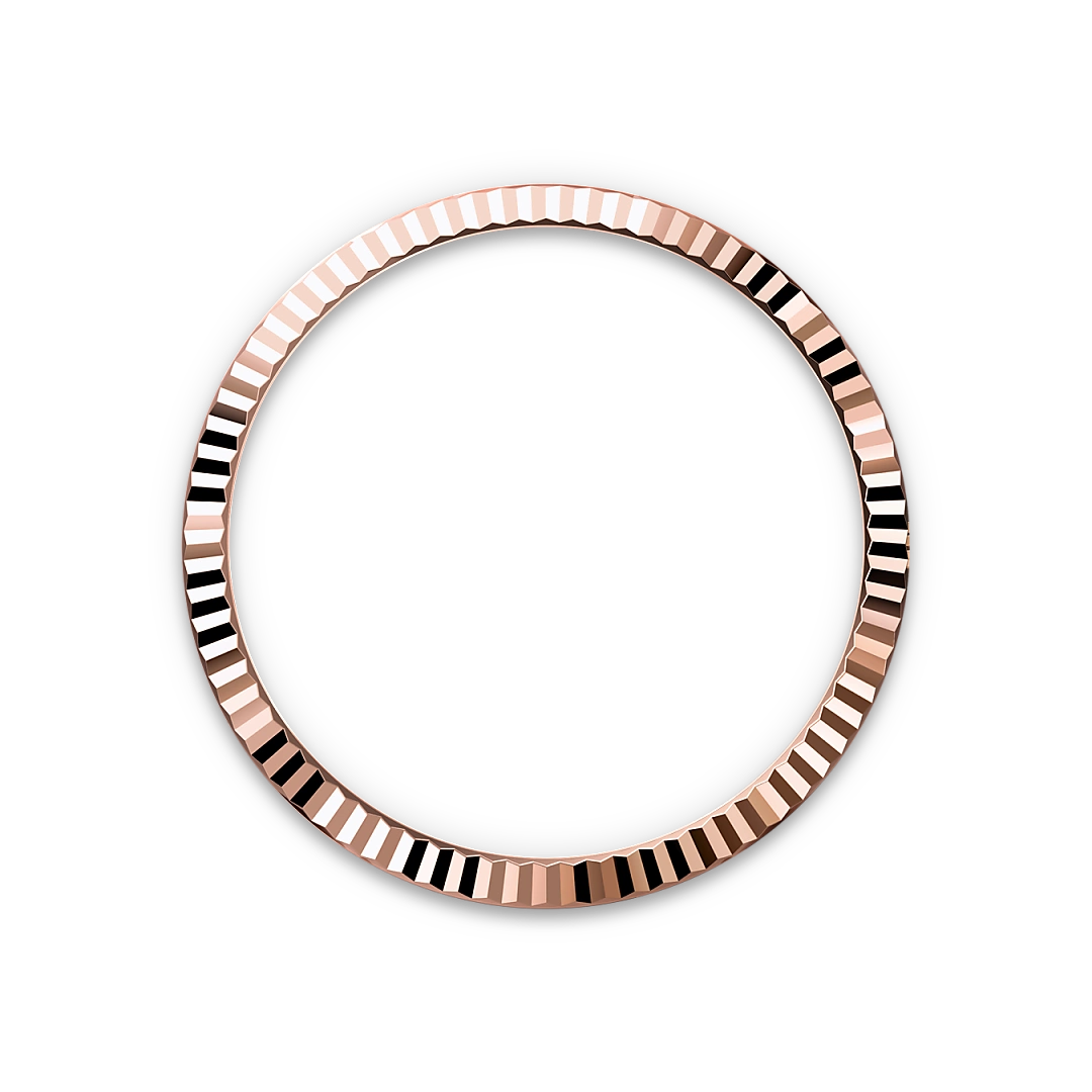 Rose-gold fluted Rolex bezel on a transparent background.