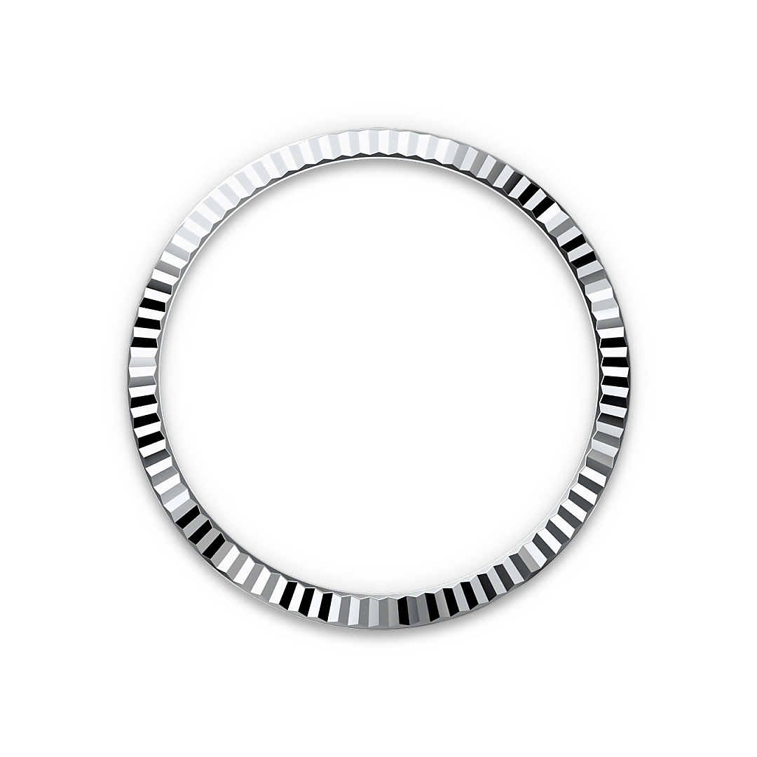 White-gold fluted Rolex bezel on a transparent background.