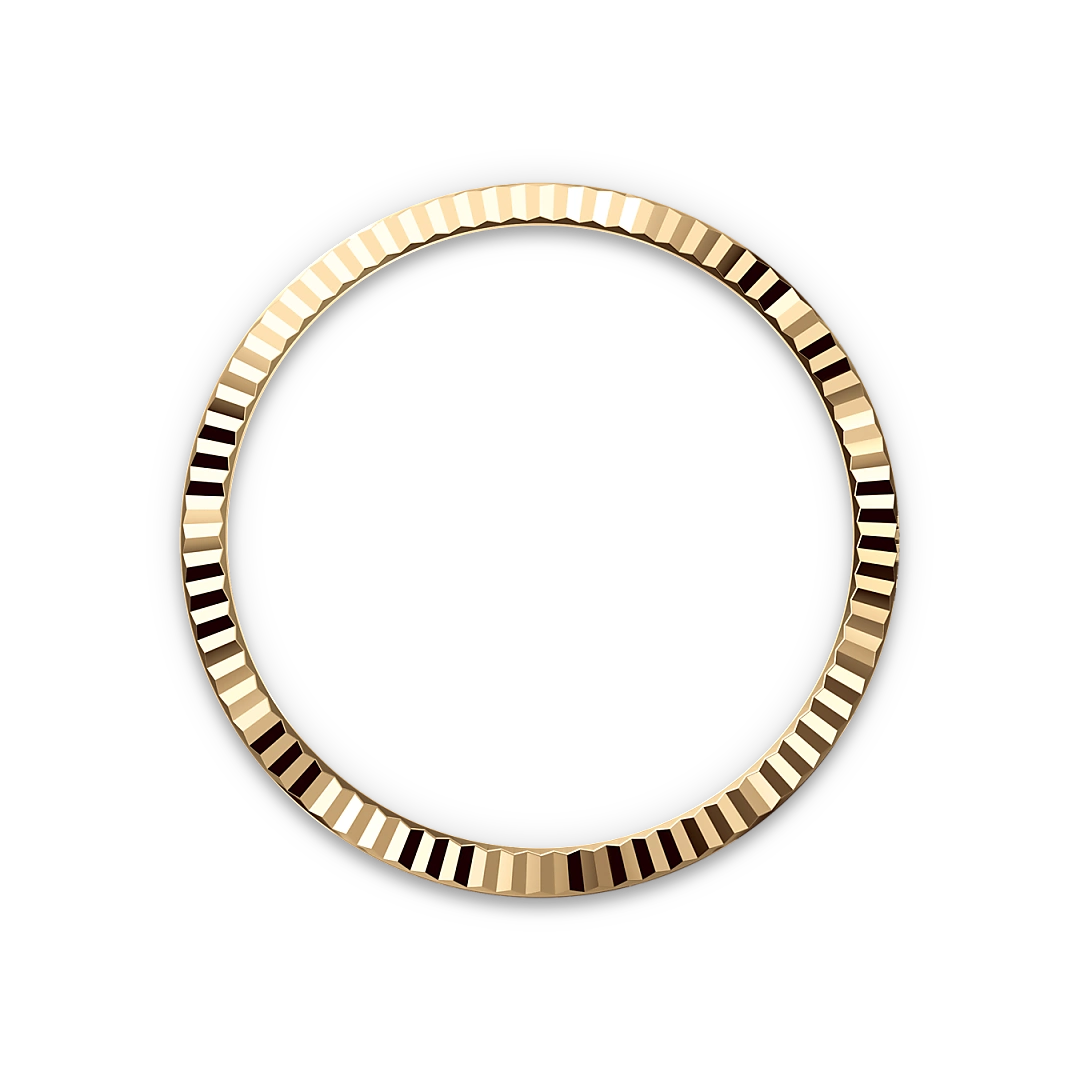 Yellow-gold fluted Rolex bezel on a transparent background.