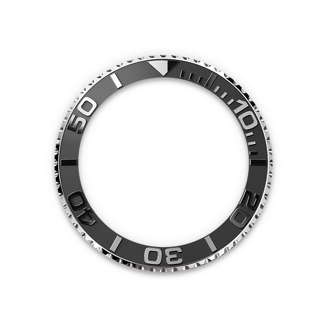 White-gold Rolex Yacht-Master bezel on a transparent background.