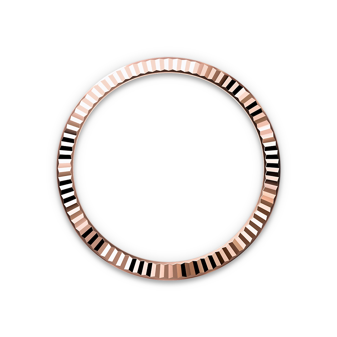 Rose-gold fluted Rolex bezel on a transparent background.