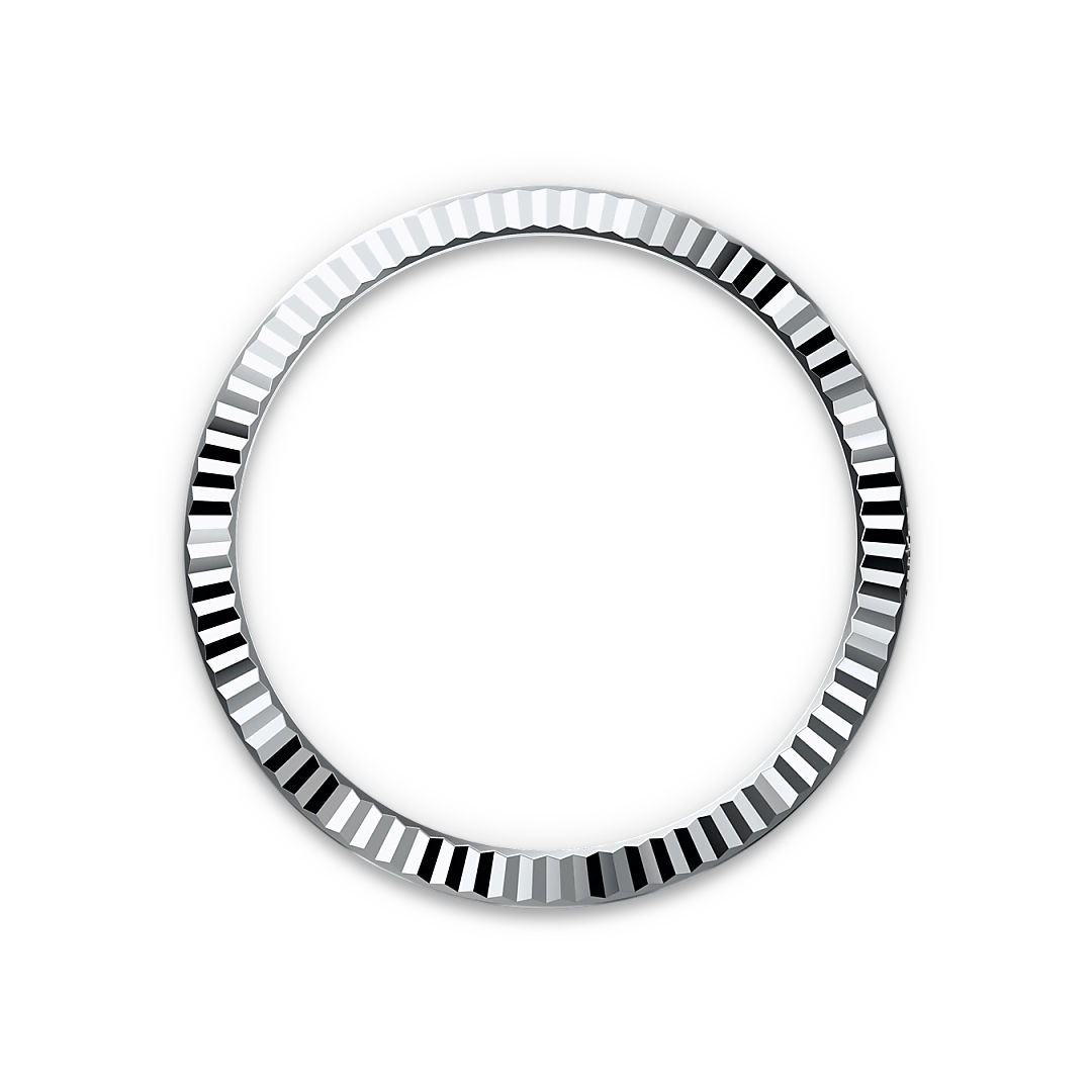 White-gold fluted Rolex bezel on a transparent background.