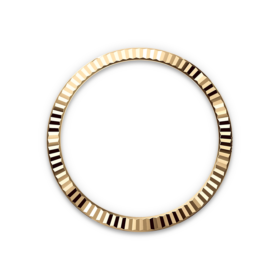 Yellow-gold fluted Rolex bezel on a transparent background.