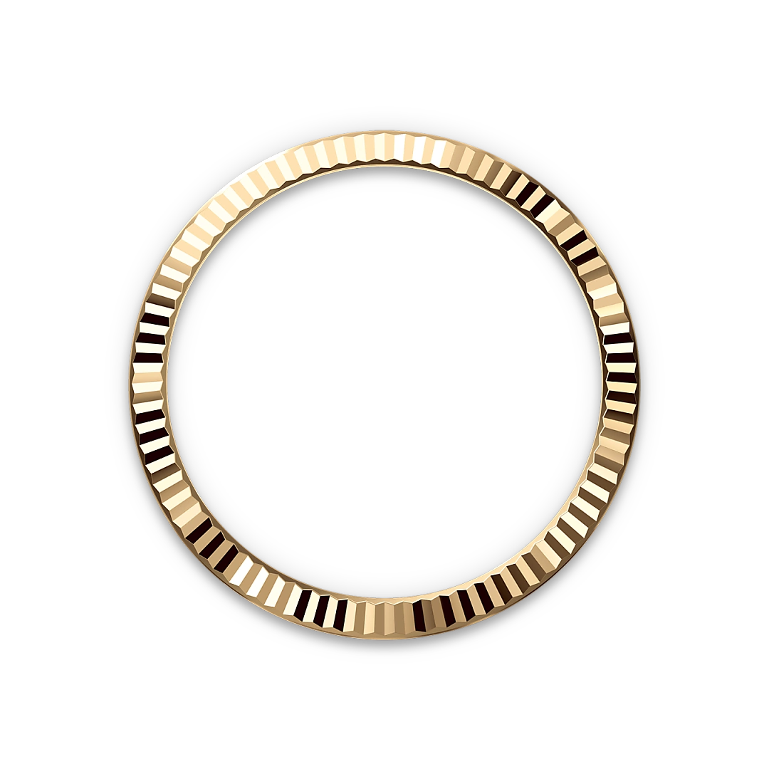 Yellow-gold fluted Rolex bezel on a transparent background.