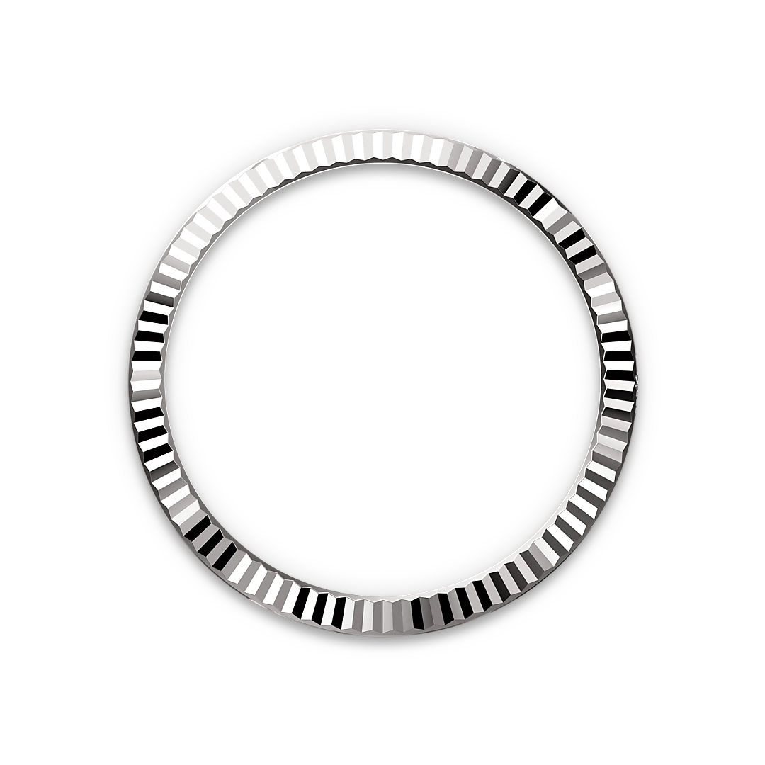 White-gold fluted Rolex bezel on a transparent background.