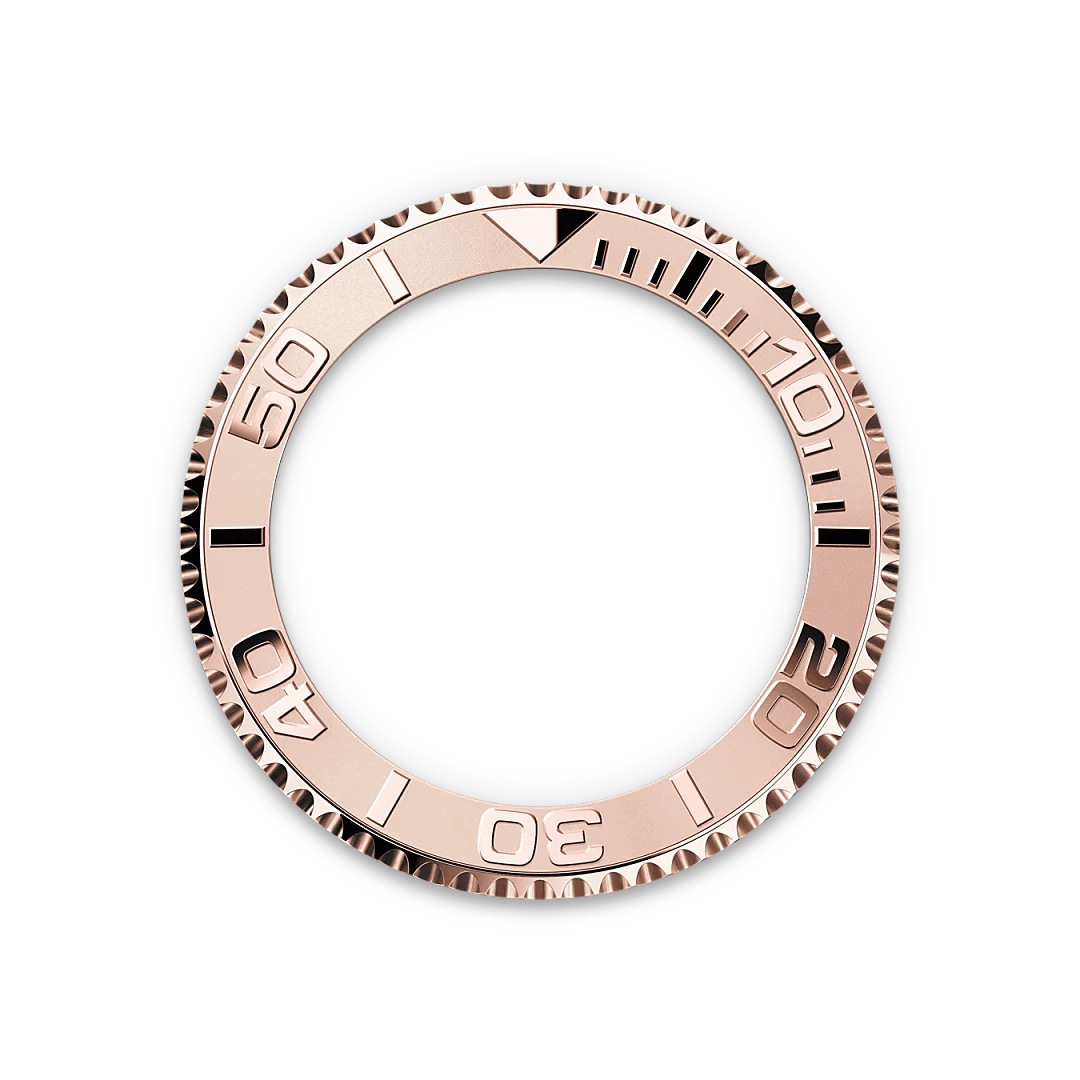 Rose-gold Rolex Yacht-Master bezel on a transparent background.