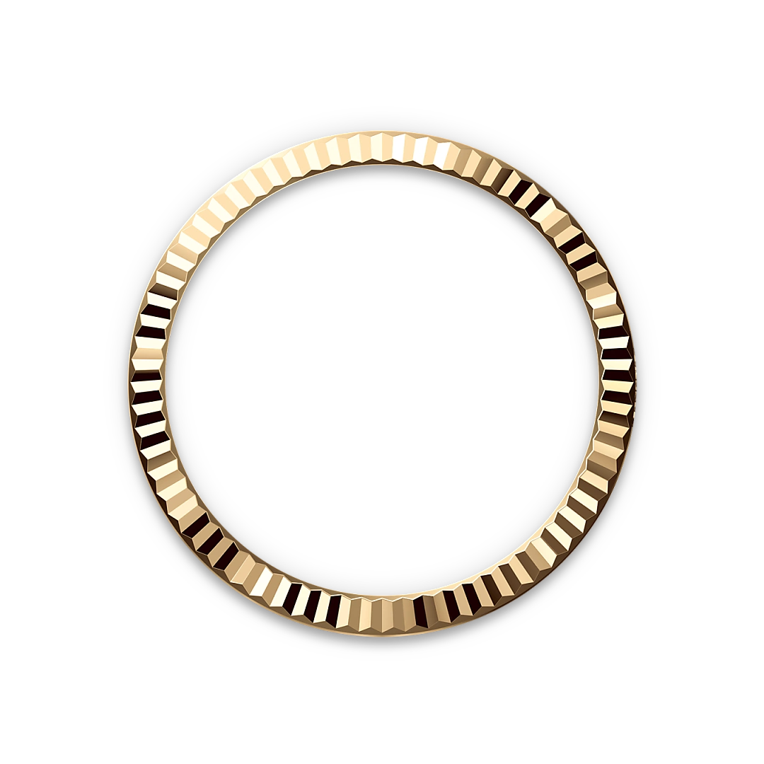 Yellow-gold fluted Rolex bezel on a transparent background.