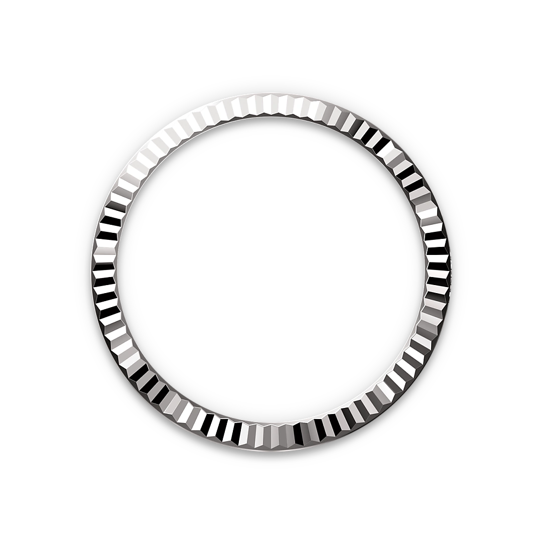 White-gold fluted Rolex bezel on a transparent background.