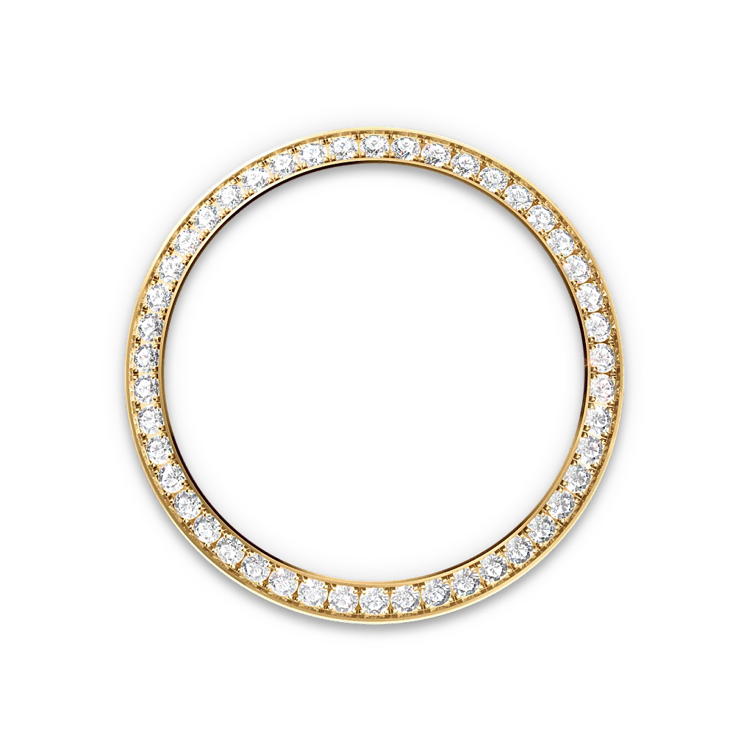 Yellow-gold and diamond-set Rolex bezel on a transparent background.