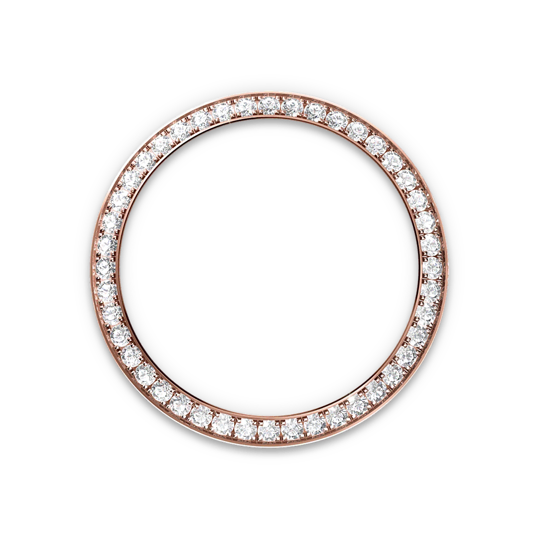 Rose-gold and diamond-set Rolex bezel on a transparent background.
