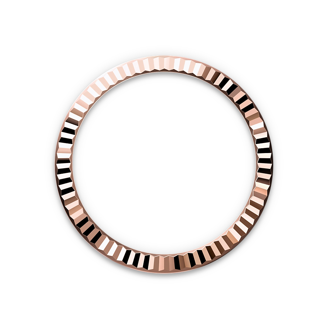 Rose-gold fluted Rolex bezel on a transparent background.