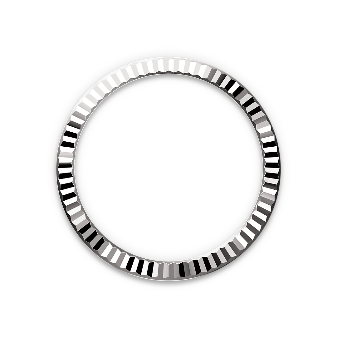 White-gold fluted Rolex bezel on a transparent background.