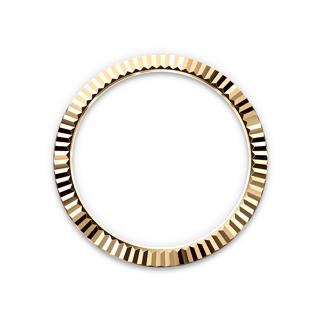 Yellow-gold fluted Rolex bezel on a transparent background.