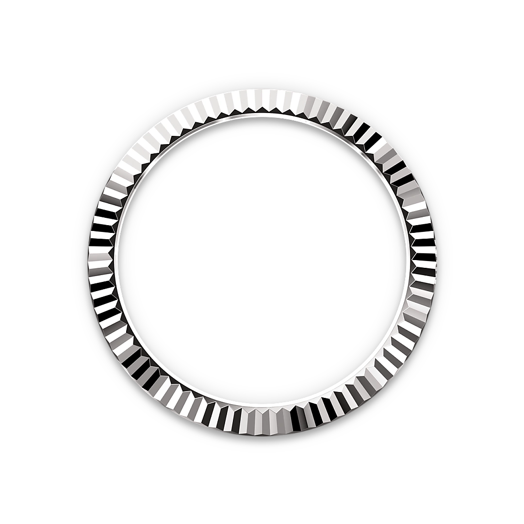 White-gold fluted Rolex bezel on a transparent background.
