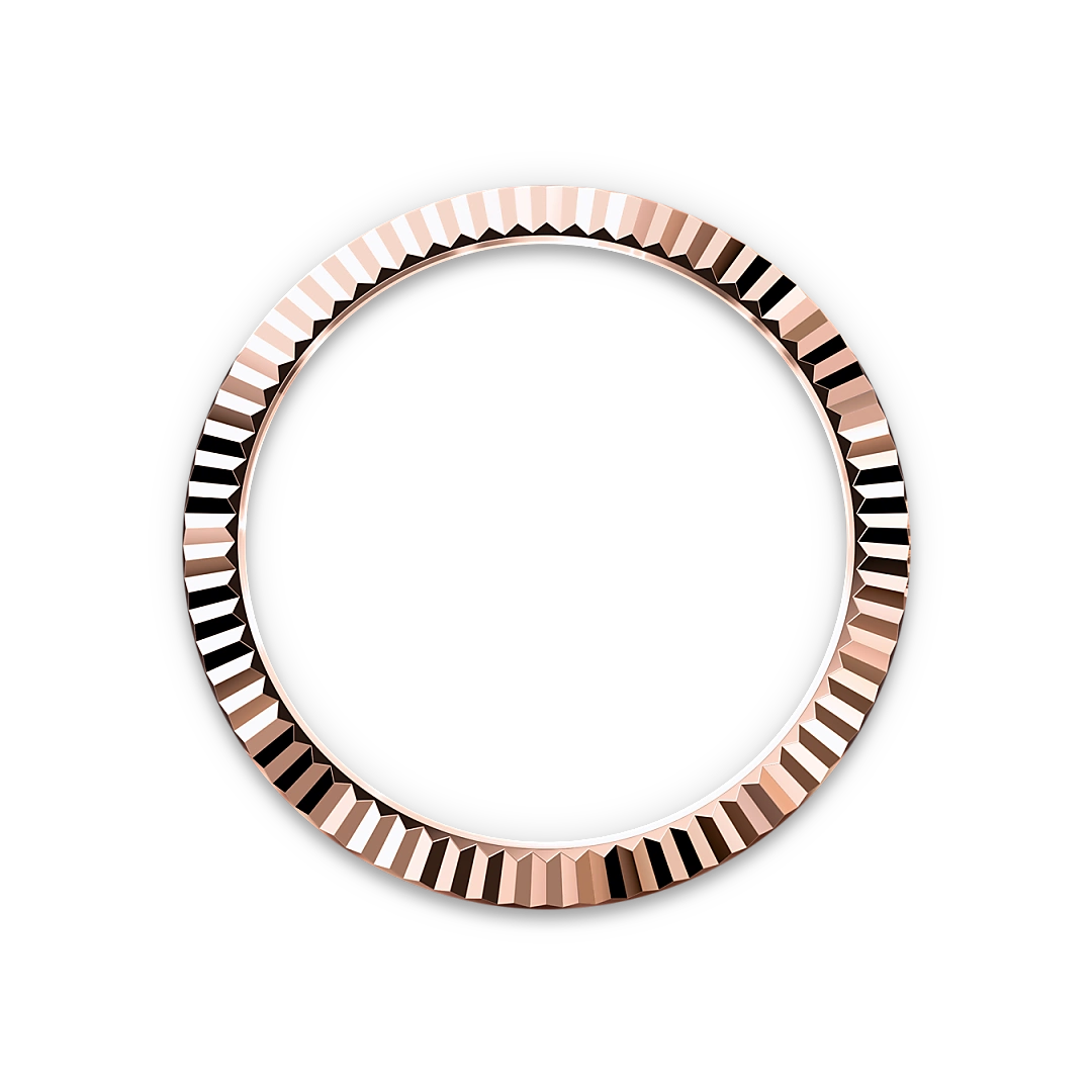 Rose-gold fluted Rolex bezel on a transparent background.