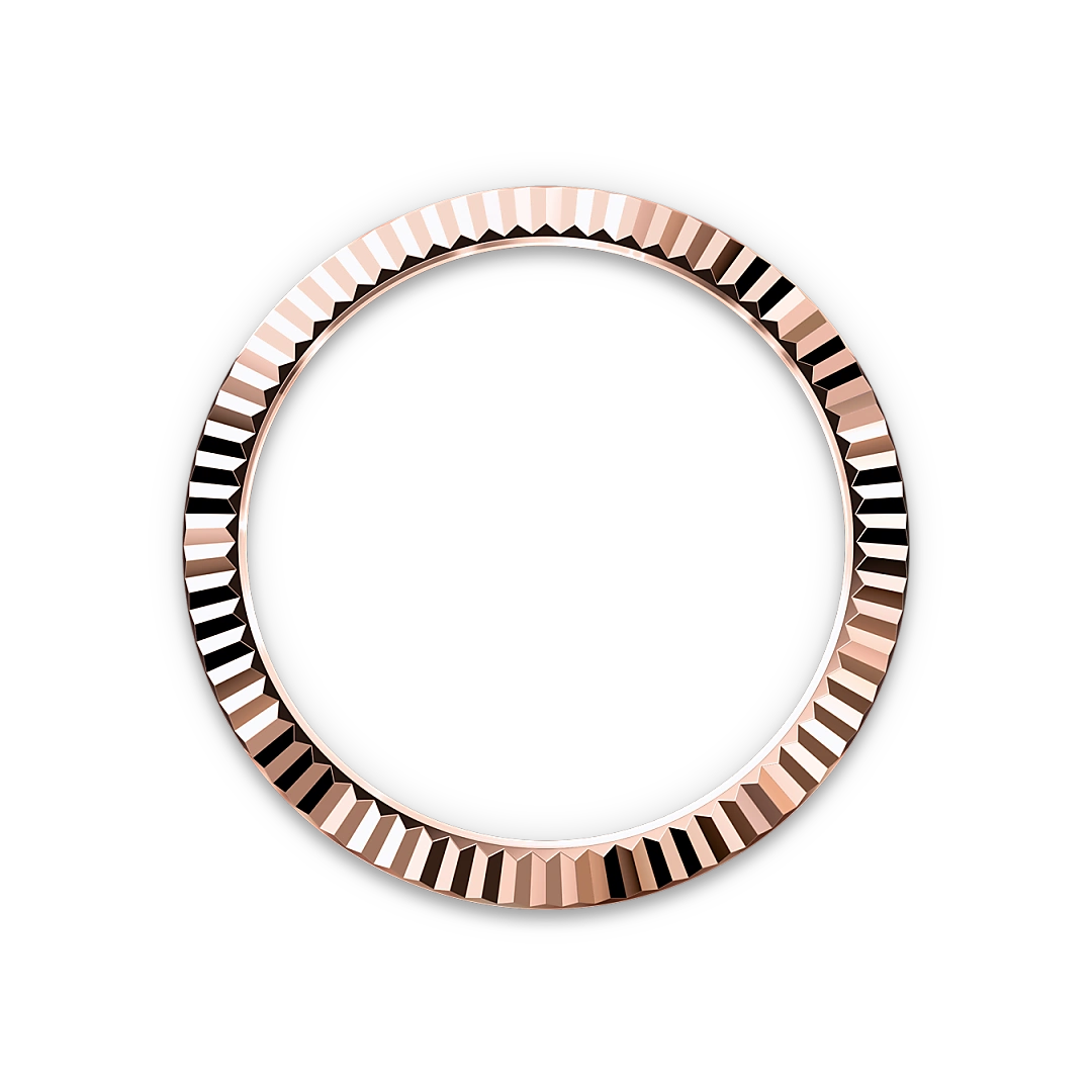 Rose-gold fluted Rolex bezel on a transparent background.