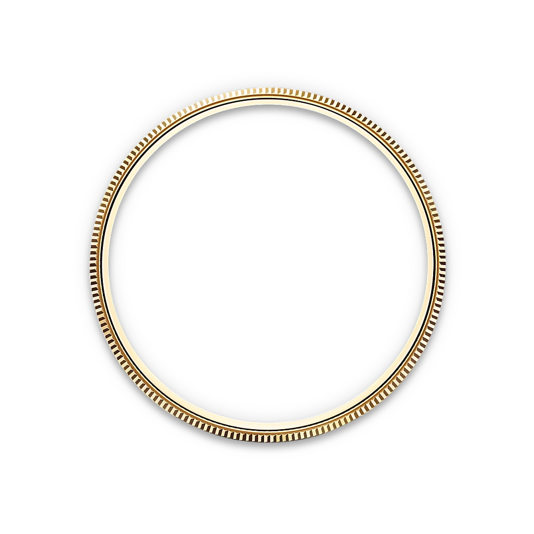 Yellow-gold Rolex 1908 bezel on a transparent background.