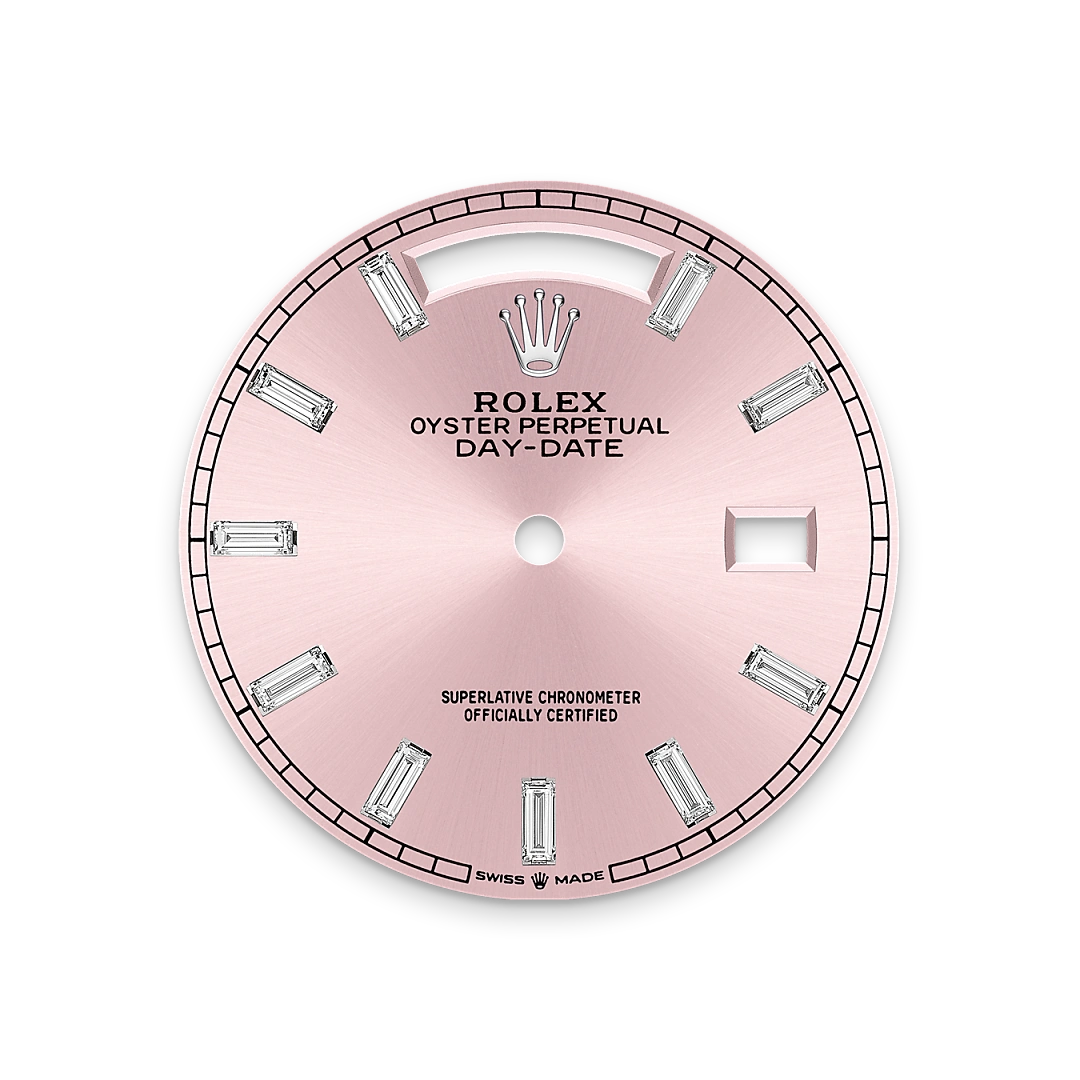 Pink Rolex Day-Date dial on a transparent background.