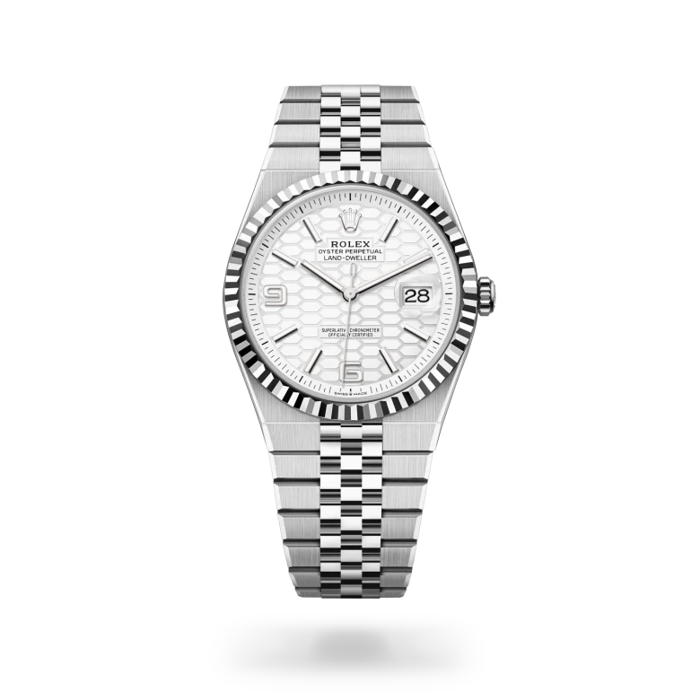 Rolex Land-Dweller with 40mm Oystersteel and white gold case, Jubilee bracelet and white dial.