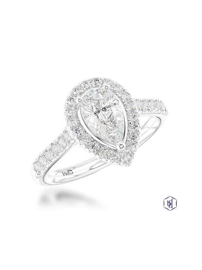 Skye Pear Diamond Halo Ring in Platinum with Diamond Set Shoulders