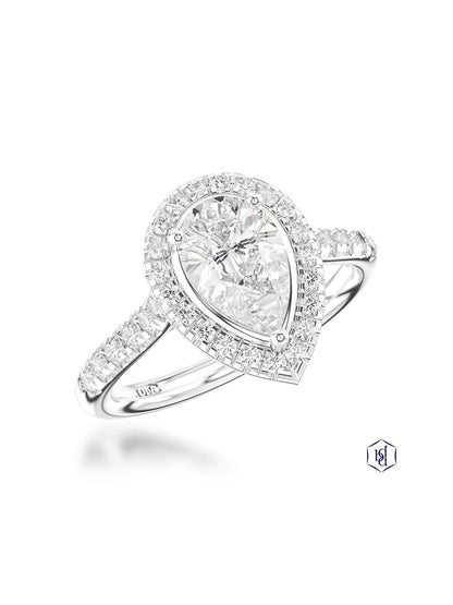 Skye Pear Diamond Halo Ring in Platinum with Diamond Set Shoulders