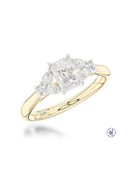 Amara Radiant 1.01ct Diamond Radiant Cut Solitaire Ring in 18ct Yellow Gold with Pear & Brilliant Cut Diamond Shoulders