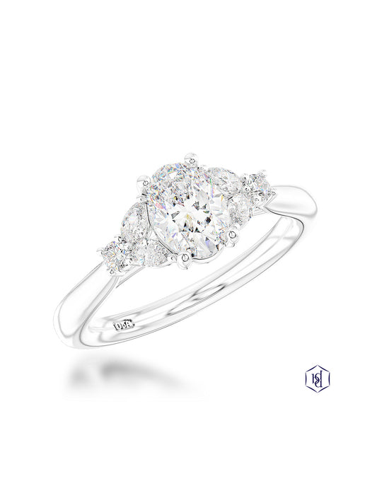 Amara Oval 0.50ct Diamond Oval Cut Solitaire Ring in Platinum with Pear & Brilliant Cut Diamond Shoulders