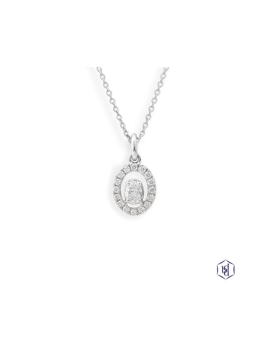Skye Oval Petite Diamond Halo Pendant with 0.15ct Oval Centre & 0.12ct Diamond Halo in Platinum
