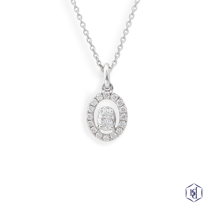 Skye Oval Petite Diamond Halo Pendant with 0.15ct Oval Centre & 0.12ct Diamond Halo in Platinum