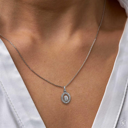 Skye Oval Petite Diamond Halo Pendant with 0.15ct Oval Centre & 0.12ct Diamond Halo in Platinum