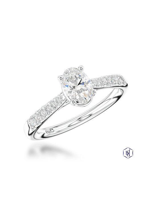Skye Classic Oval 0.70ct Diamond Oval Cut Solitaire Ring in Platinum with Diamond Shoulders
