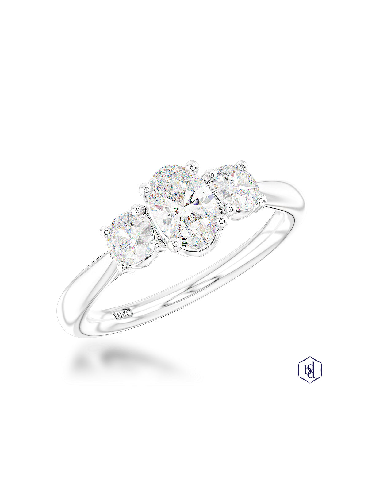 Royal Oval Diamond Three Stone Ring with 0.70ct Oval Cut Centre & 0.41ct Round Brilliant Cut in Platinum