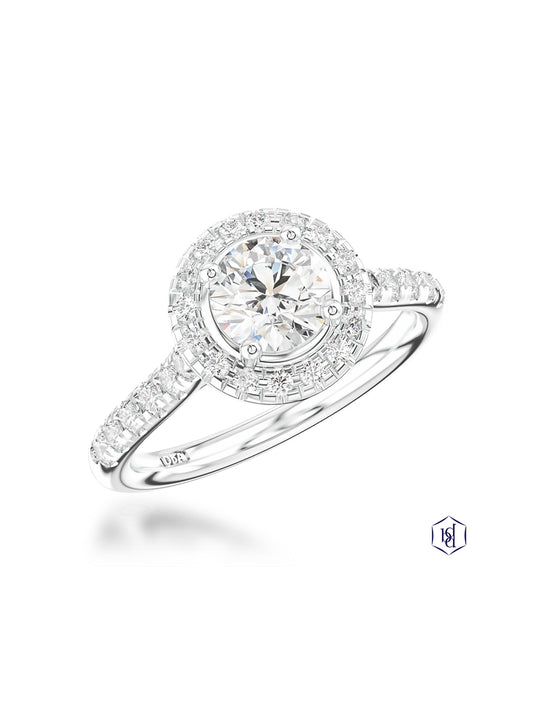 Skye Diamond Halo Ring with 0.25ct Round Brilliant Centre & 0.26ct Diamond Halo and Shoulders in Platinum (Copy)