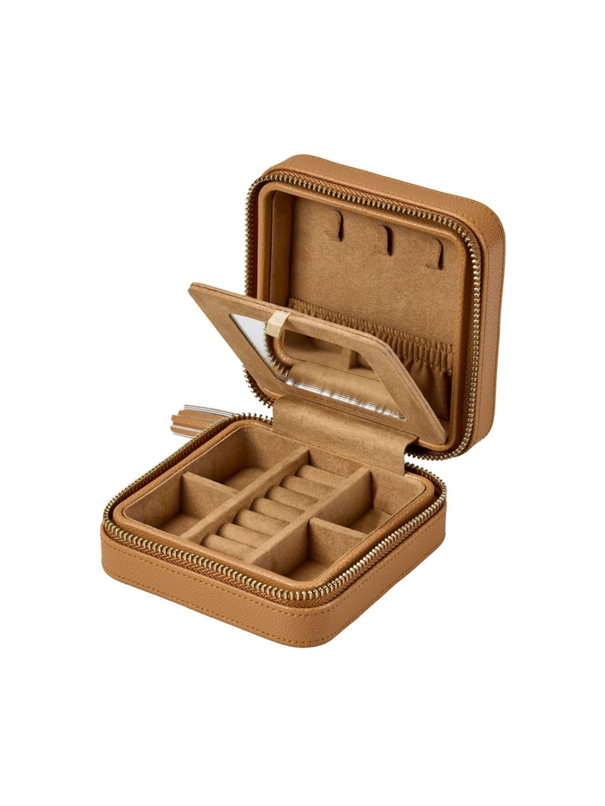 WOLF Lauren Zip Jewellery Travel Case - Caramel
