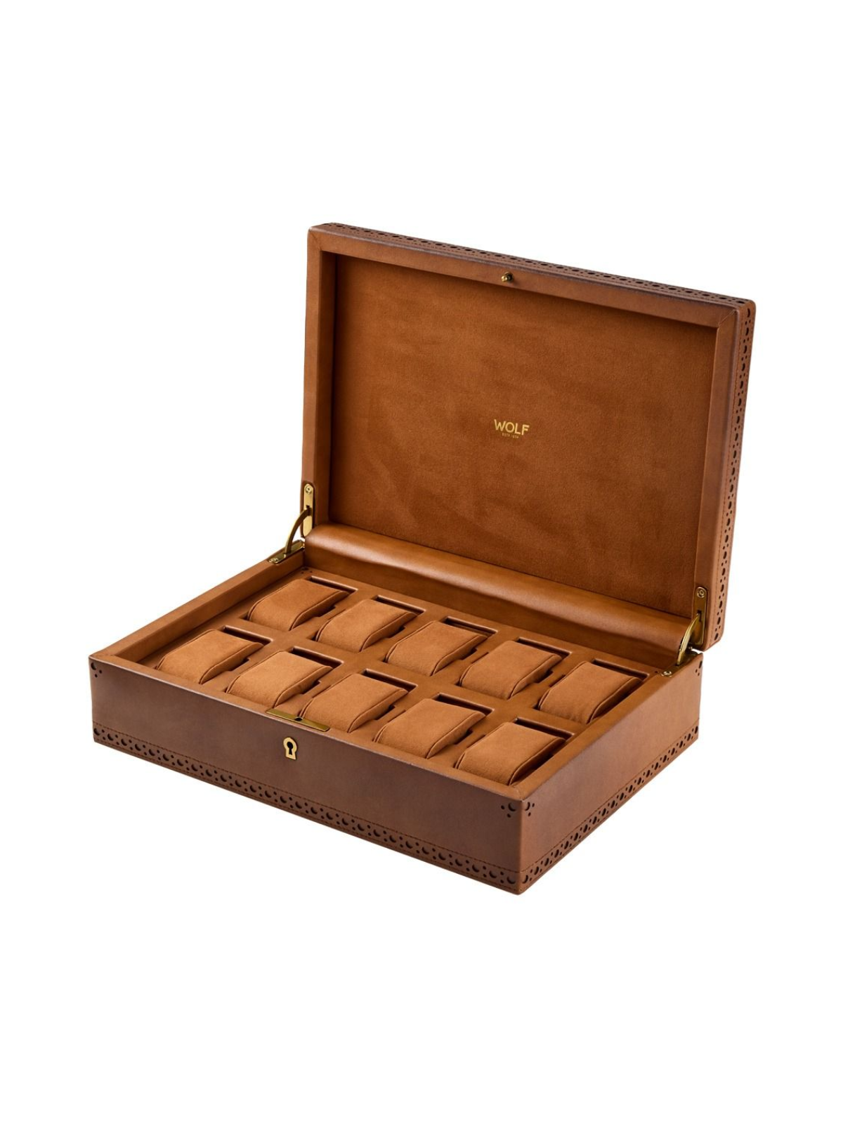 WOLF Brogue 10 Piece Watch Box - Burnished Brown