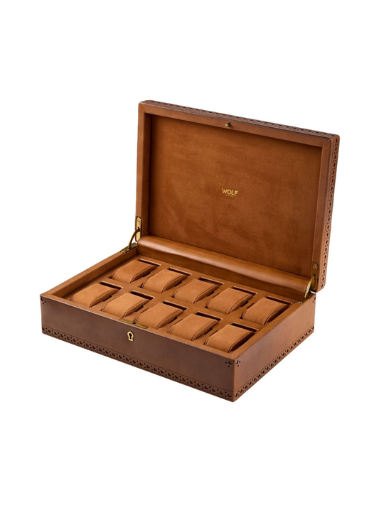 WOLF Brogue 10 Piece Watch Box - Burnished Brown