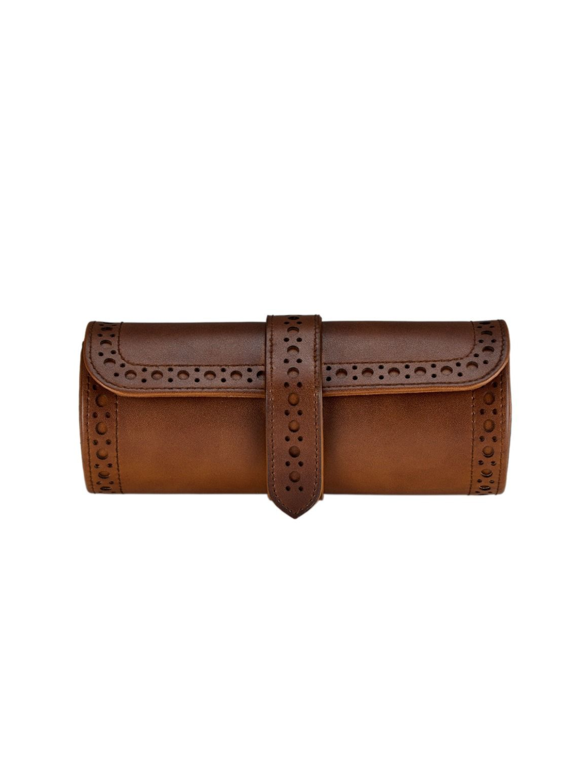 WOLF Brogue Triple Watch Roll - Burnished Brown